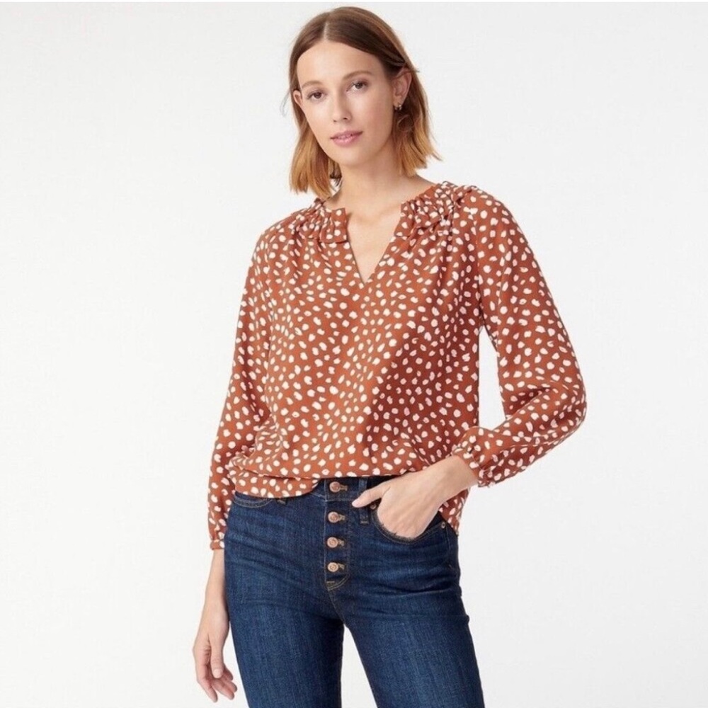 J. Crew Drapey Ruffleneck Top in Brushstroke Printed 365 Crepe XXL